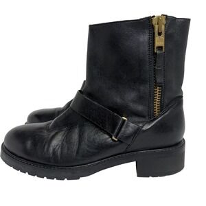 Zara Moto Y2K Boots Womens 38 Black Good Leather Side Zip Lug Sole 5158/801/040